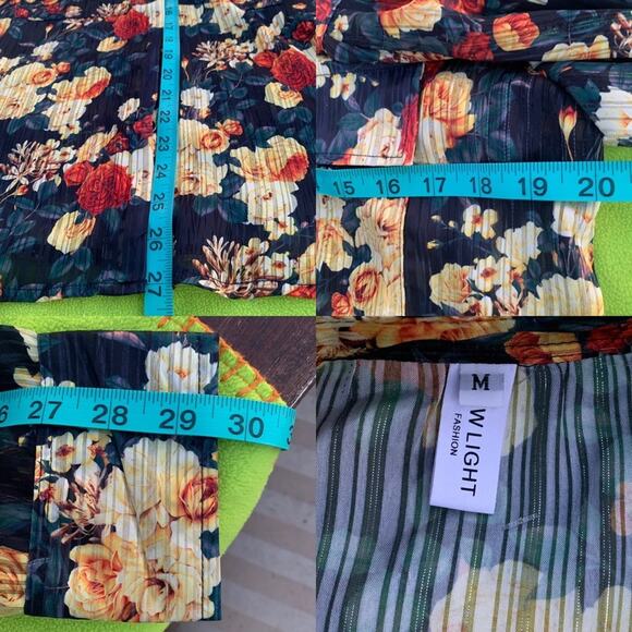 Roses Floral Blouse Medium Career top Sheen Button down Top - Picture 14 of 14